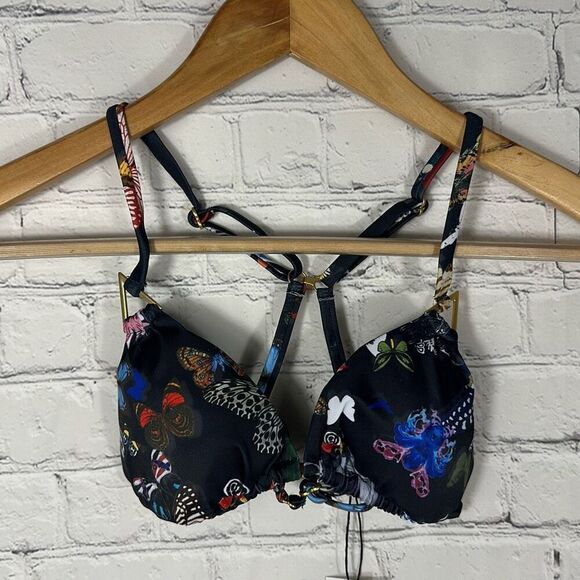 Swiminista x Christian Lacroix Black Butterfly Parade Print Bikini Top size S - Picture 1 of 8